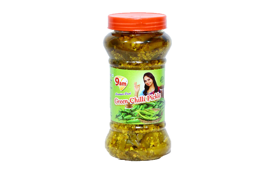9am Green Chilli Pickle    Glass Jar  500 grams
